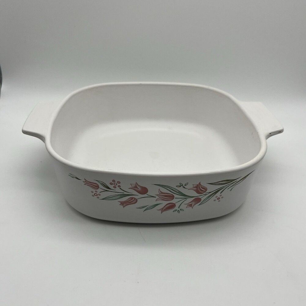 Corning Ware A-2-B RoseMarie Pink Tulip Casserole Dish with Handles, 2 Liter